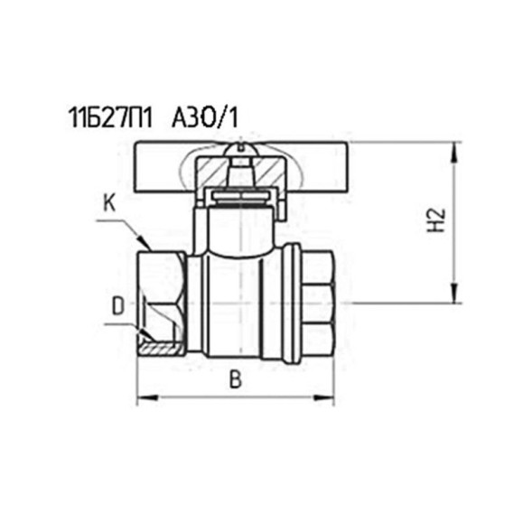 Кран латунный шаровой 11Б27п1 DN20 PN40 бабочка муфта-муфта БАЗ Standart