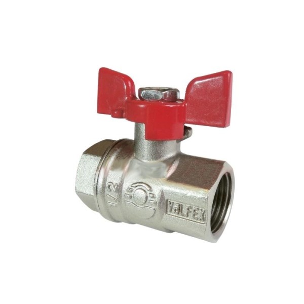 Кран латунный шаровой ValfexPremium.217.NB1 усиленный Н 11Б27фт1М DN 20 PN 40 никелированный муфта-муфта бабочка