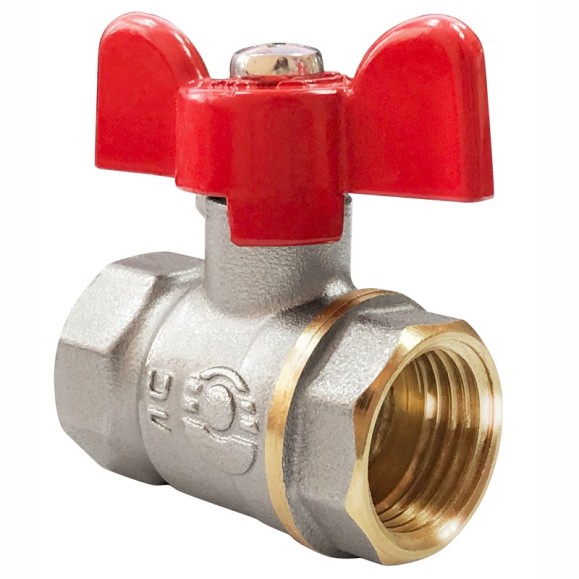 Кран латунный шаровой Valfex Optima.217.NLB1 11Б27фт1М DN 15 PN 25 никелированный муфта-муфта бабочка Кран латунный шаровой Valfex Optima.217.NLB1 11Б27фт1М DN 15 PN 25 никелированный муфта-муфта бабочка