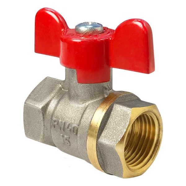 Кран латунный шаровой Valfex.217.NB1 11Б27фт1М DN 32 PN 40 никелированный муфта-муфта бабочка