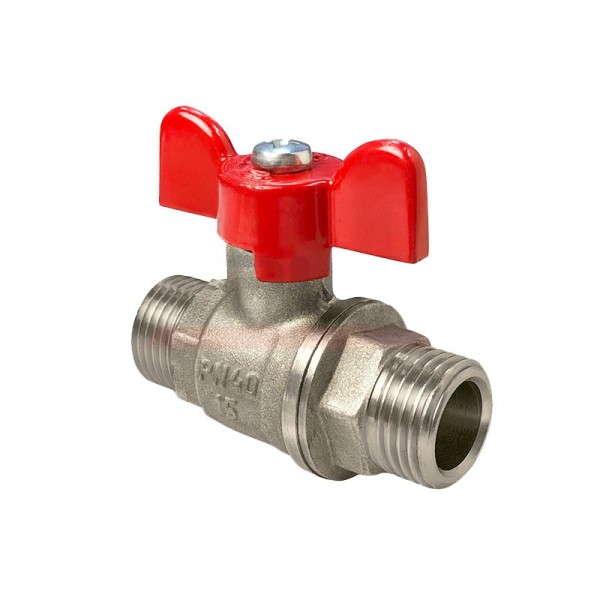 Кран латунный шаровой Valfex.219.NB1 11Б27фт1М DN 15 PN 40 никелированный штуцер-штуцер бабочка