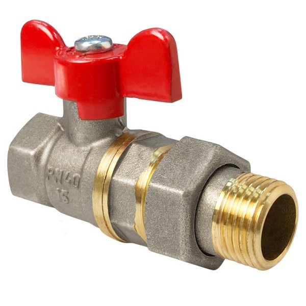 Кран латунный шаровой Valfex.227.NB1 11Б27фт1М DN 15 PN 40 никелированный американка бабочка