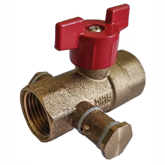 Кран латунный шаровой DN 15 PN 16 с дренажными патрубками G1/2'' муфта-муфта бабочка Пензапромарматура