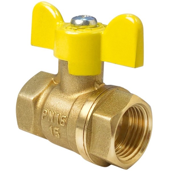 Кран латунный шаровой газовый Valfex.277.LB3 11Б27фтМ DN 32 PN 40 бабочка муфта-муфта