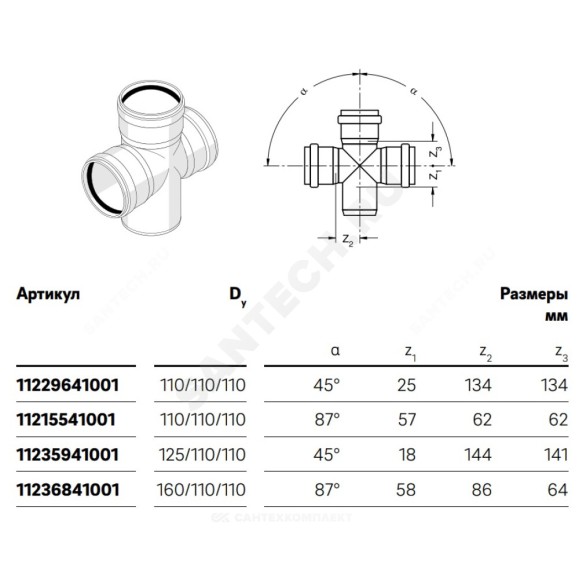 Крестовина PP-H 1-плоскостная бесшумная белая RAUPIANO PLUS Дн 110х110х110х87гр б/нап в/к Rehau 11215541001