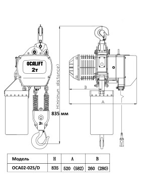 ТАЛЬ ЦЕПНАЯ СТАЦИОНАРНАЯ OCALIFT 02-02S 2Т 12М