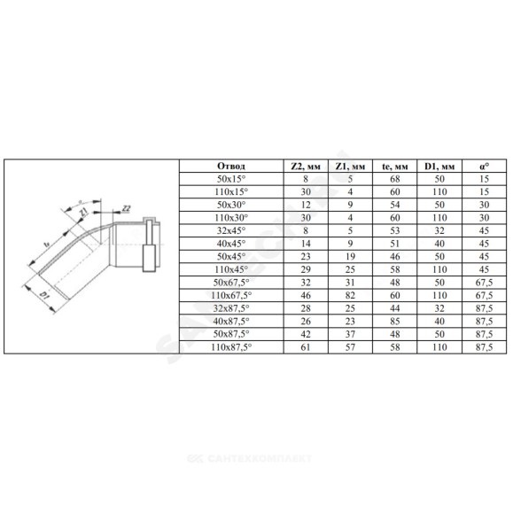 Отвод серый PP-H BASE VALFEX