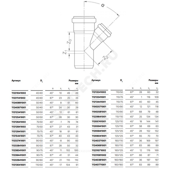 Тройник PP-H бесшумный белый RAUPIANO PLUS Дн 40х40х45гр б/нап в/к Rehau 11231041002