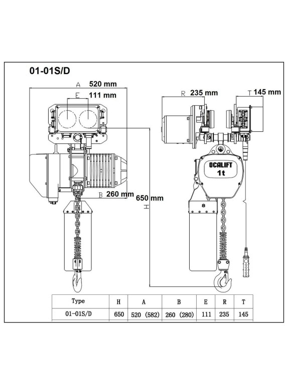 ТАЛЬ ЦЕПНАЯ ПЕРЕДВИЖНАЯ OCALIFT 01-01s  1Т 18М