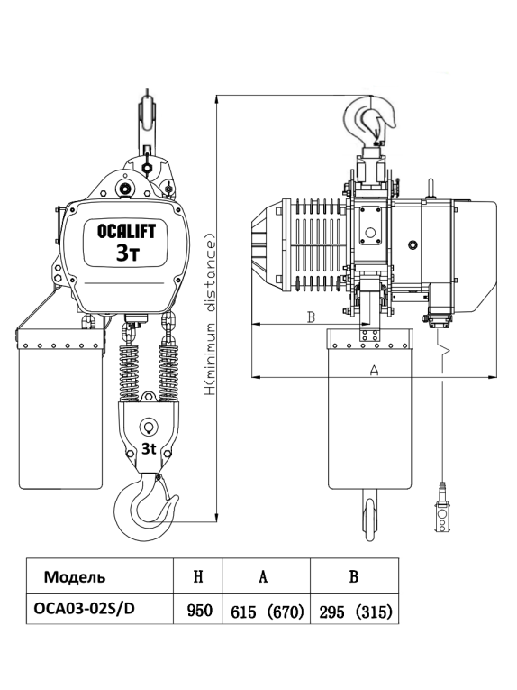 ТАЛЬ ЦЕПНАЯ СТАЦИОНАРНАЯ OCALIFT 03-02S 3Т 6М