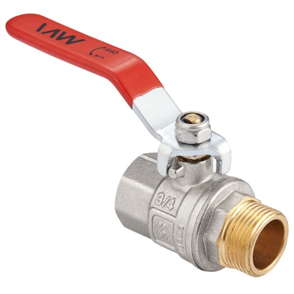 Кран латунный шаровой MVI BV.512 DN 15 PN 40 никелированный полнопроходной муфта-штуцер рычаг