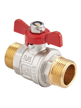 Кран латунный шаровой MVI BV.515 DN 15 PN 40 никелированный полнопроходной штуцер-штуцер бабочка