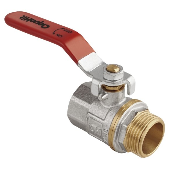 Кран латунный шаровой MVI AquaHit BV.312.04 DN 20 PN 25 рычаг муфта-штуцер полнопроходной никелированный