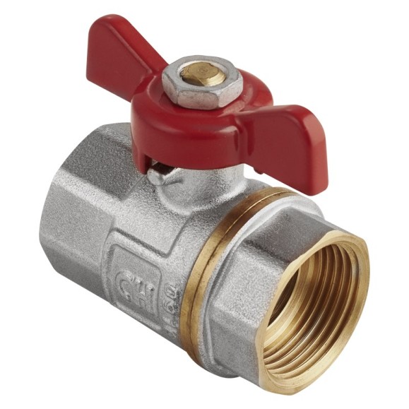 Кран латунный шаровой MVI AquaHit BV.313.04 DN 25 PN 25 бабочка муфта-муфта полнопроходной никелированный