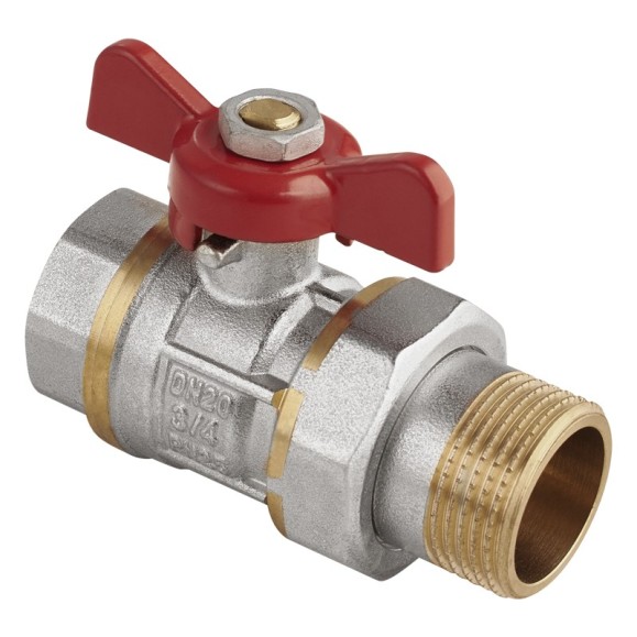 Кран латунный шаровой MVI AquaHit BV.320.04 DN 15 PN 25 бабочка американка полнопроходной никелированный