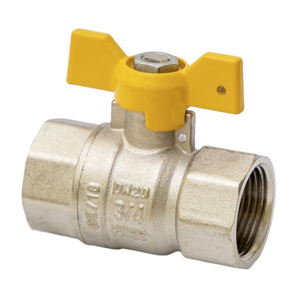 Кран латунный шаровой газовый MVI BV.813 DN 15 PN 25 никелированный полнопроходной муфта-муфта бабочка