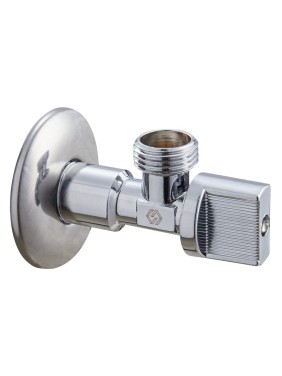 Кран латунный шаровой угловой MVI BV.464 DN 15-15 PN 10 хромированный штуцер бабочка