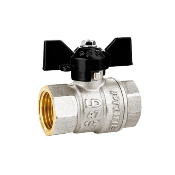 Кран латунный шаровой LD Pride 47.300 DN 32 PN 25 никелированный муфта-муфта бабочка