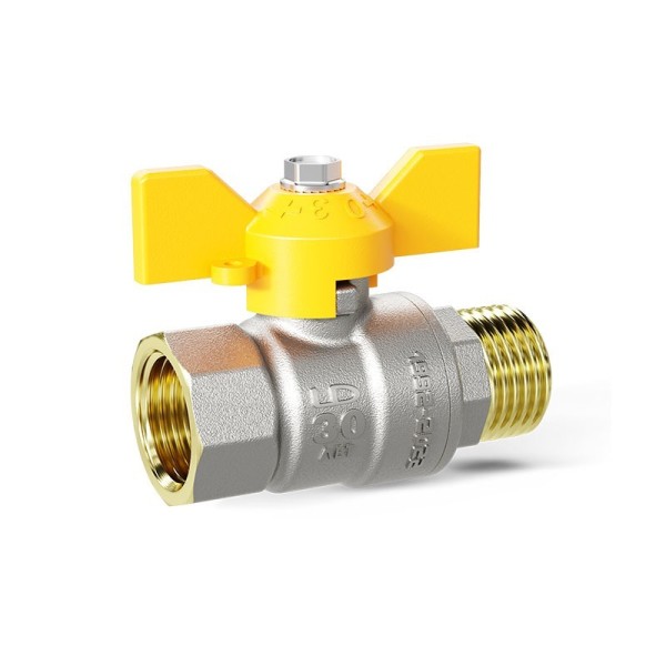 Кран латунный шаровой LD Pride GAS DN32 PN 25 никелированный бабочка муфта-штуцер