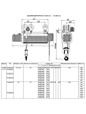 Таль электрическая передвижная ТЭ 500-551 г.п. 5000 кг в.п. 30 м