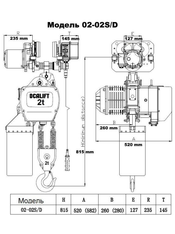 ТАЛЬ ЦЕПНАЯ ПЕРЕДВИЖНАЯ OCALIFT 02-02s  2Т 4.5М