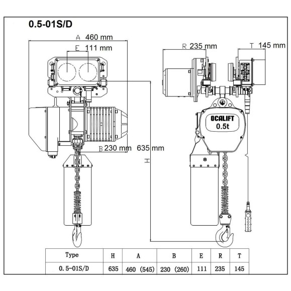 ТАЛЬ ЦЕПНАЯ ПЕРЕДВИЖНАЯ OCALIFT 005-01s  0.5Т 9М