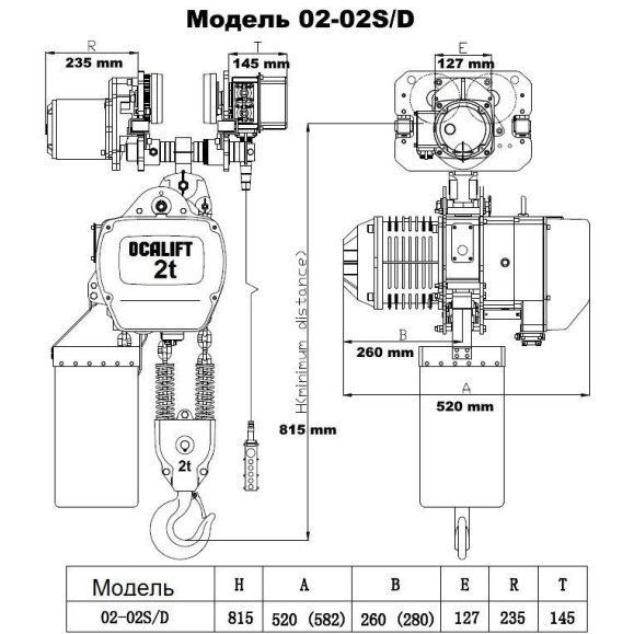 ТАЛЬ ЦЕПНАЯ ДВУХСКОРОСТНАЯ ПЕРЕДВИЖНАЯ OCALIFT 02-02D 2 Т 6М