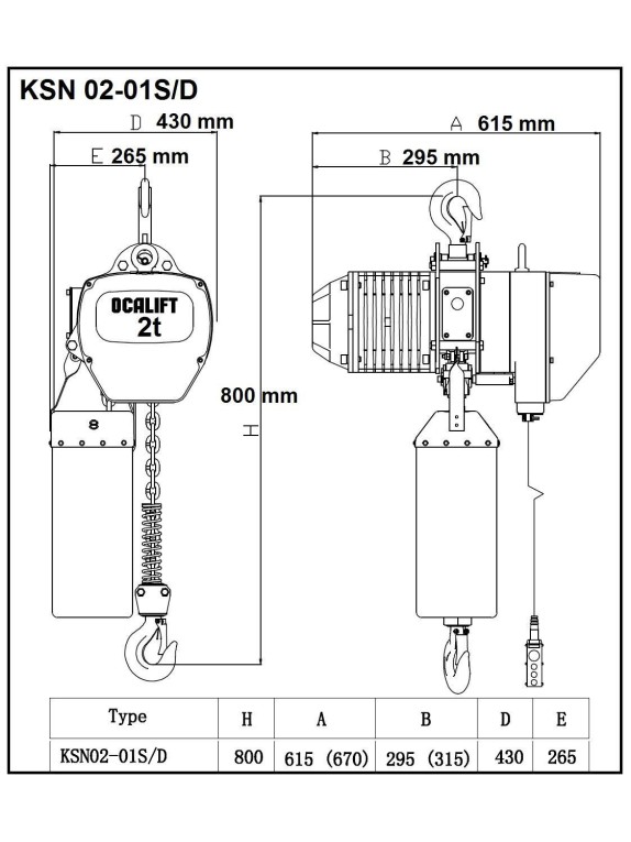 ТАЛЬ ЦЕПНАЯ СТАЦИОНАРНАЯ OCALIFT 02-01S 2Т 9М