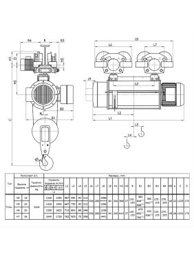 Таль электрическая передвижная 13 T10 452 г.п. 2 т; в.п. 24 м; полиспаст 2/1; ск. пер. 20 м/мин; ск. под. 8 м/ мин; Темп. реж. -20 + 40;  У3;Напряжение 380 В; Класс защ. IP 54; Подвесной пульт управления.