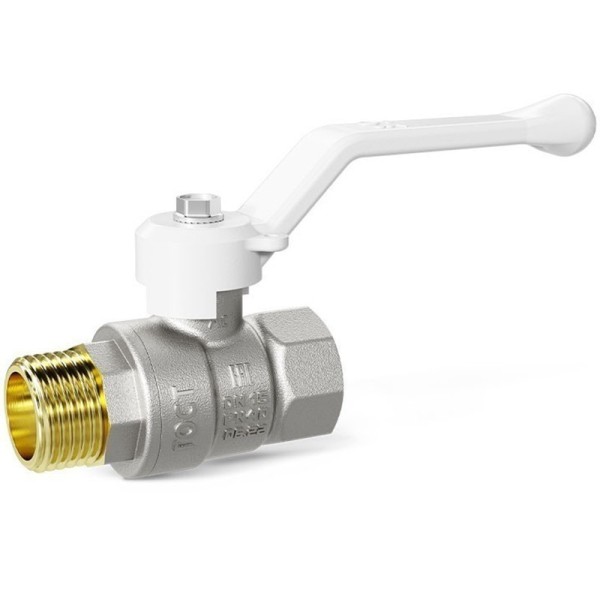 Кран латунный шаровой LD Pride 47.303 DN 15 PN 40 никелированный муфта-штуцер рычаг белый