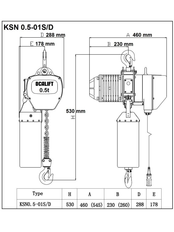 ТАЛЬ ЦЕПНАЯ СТАЦИОНАРНАЯ OCALIFT 005-01S 0.5Т 6М