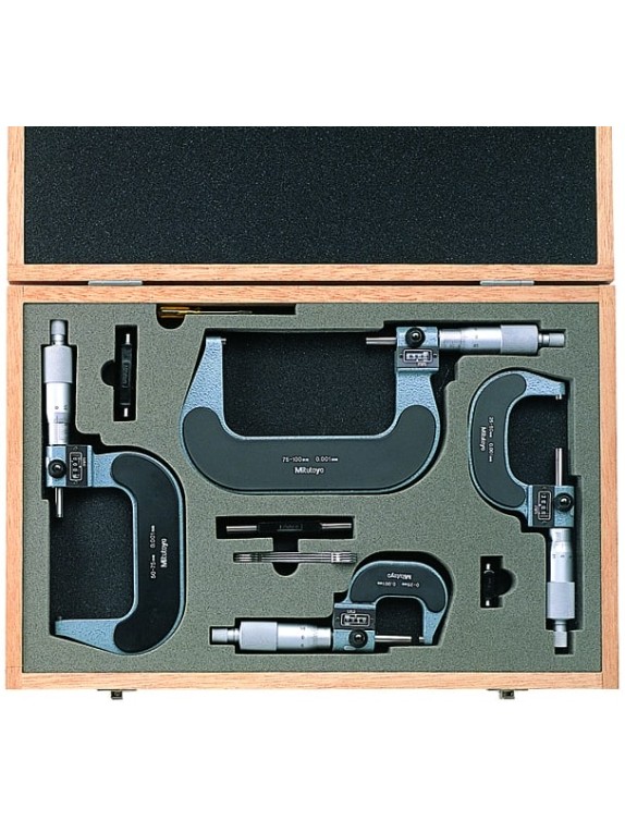 Набор микрометров 100 0,01 с мех.счетчиком (0-100) (4шт.), меры установочные(3 шт.) 193-902 Mitutoyo