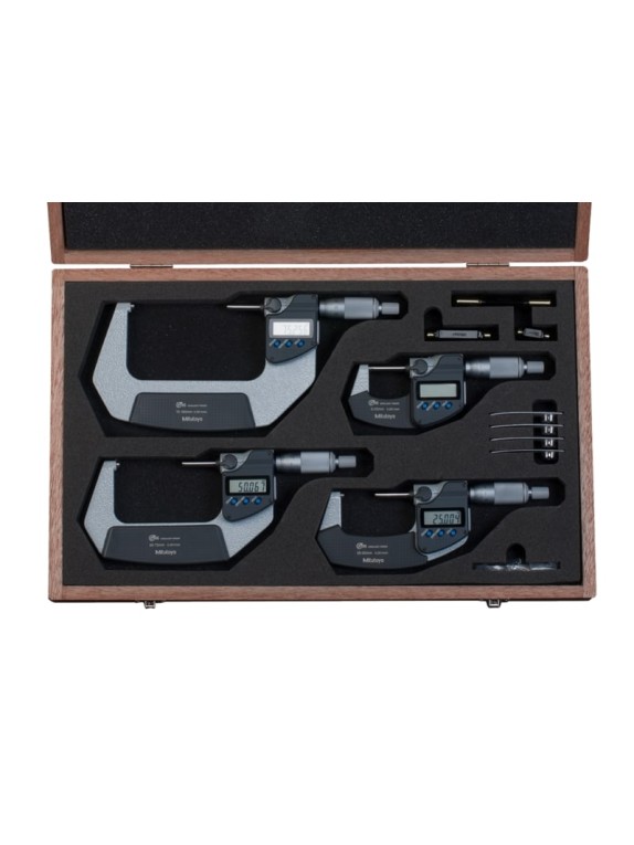 Набор микрометров цифровых 100 0,001 (0-100) (4шт.), меры установочные (3шт.) 293-963-30 Mitutoyo