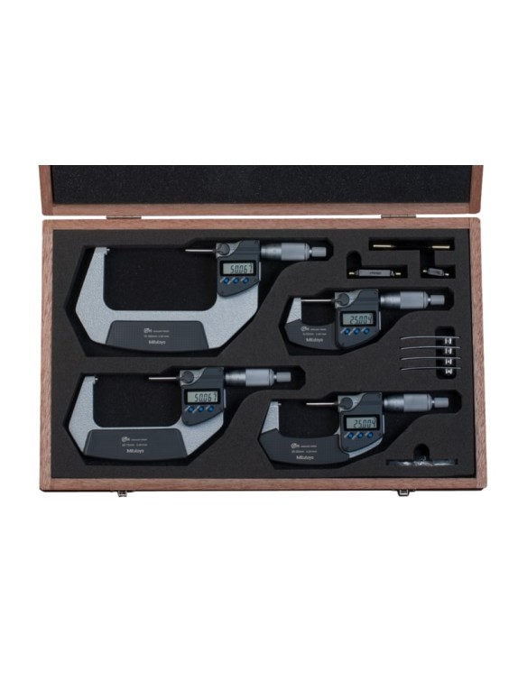 Набор микрометров цифровых 100 0,001 (0-100) (4шт.), меры установочные (3шт.) 293-963-30 Mitutoyo