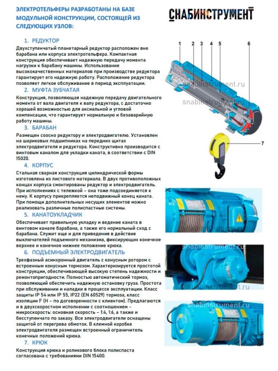 Таль электрическая передвижная 13 T10 312 г.п. 1 т; в.п. 6 м; полиспаст 2/1; ск. пер. 20 м/мин; ск. под. 8 м/ мин; Темп. реж. -20 + 40;  У3;Напряжение 380 В; Класс защ. IP 54; Подвесной пульт управления.