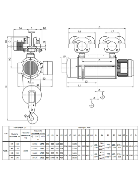 Таль электрическая передвижная 13 T10 562 г.п. 3.2 т; в.п. 36 м; полиспаст 2/1; ск. пер. 20 м/мин; ск. под. 8 м/ мин; Темп. реж. -20 + 40;  У3;Напряжение 380 В; Класс защ. IP 54; Подвесной пульт управления.