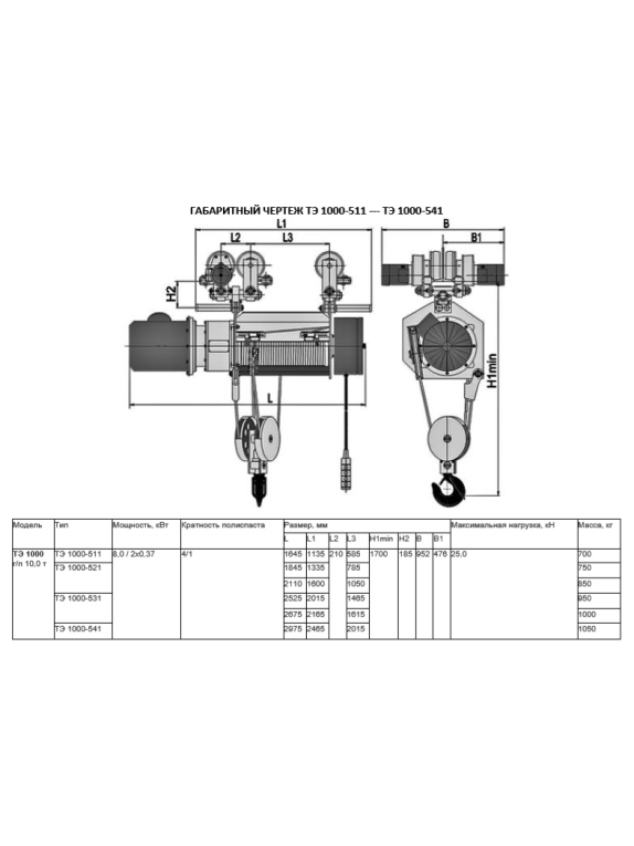 Таль электрическая передвижная ТЭ 1000-521 г.п. 10000 кг в.п. 12 м