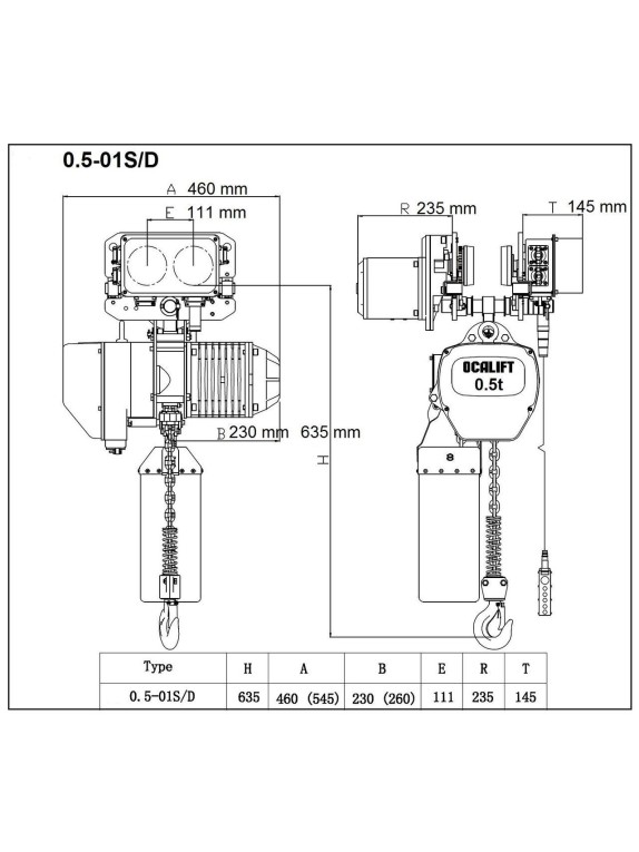 ТАЛЬ ЦЕПНАЯ ПЕРЕДВИЖНАЯ OCALIFT 005-01s  0.5Т 6М