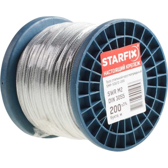 Круглопрядный стальной трос STARFIX М1, DIN 3055, бухта 200 м SMP-53671-200 Круглопрядный стальной трос STARFIX М1, DIN 3055, бухта 200 м SMP-53671-200