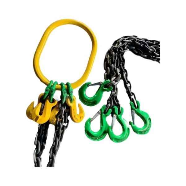 Четырехветвевой цепной строп ТРАСТ 4сц 6,7 тн, 6000 мм, с увеличенным звеном для автокрана, укоротители, крюки самозапирающиеся, 8 класс 4687203984670