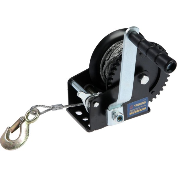 Ручная барабанная тяговая лебедка ТУНДРА 1000 кг, металлический трос 10 метров 1002765