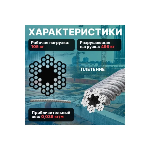 Стальной трос в ПВХ STARFIX SWR М3, PVC М4, DIN 3055, бухта 200 м SMP-53714-200