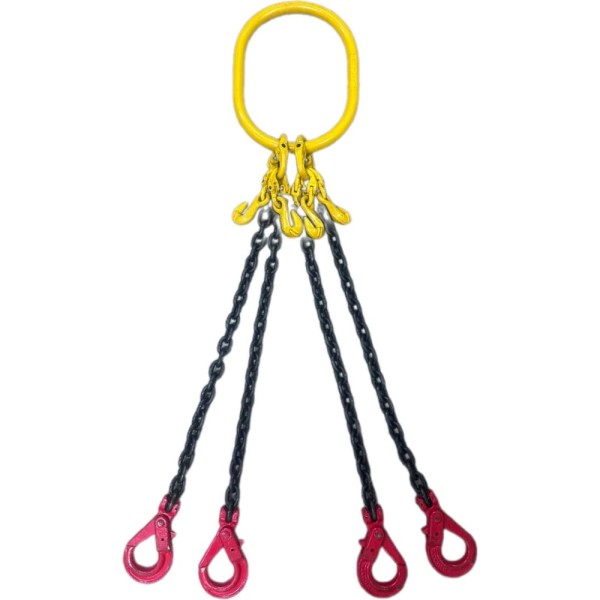 Четырехветвевой цепной строп КанТраст  на увеличенном звене 210x300, 4СЦ, 8.5/8000 мм с самозакрывающимися крюками и крюками укоротителями 4STSUVZ858000RCSK