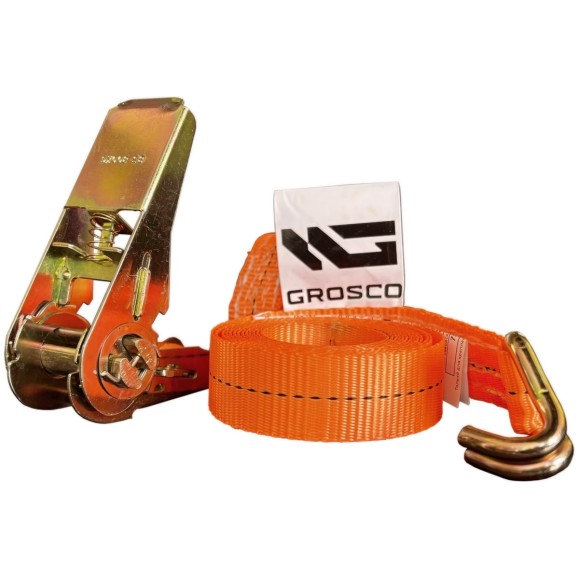 Стяжной ремень с крюками Grosco 10-20 т, 12 м, 100 мм для крепления груза с храповым механизмом RST10012