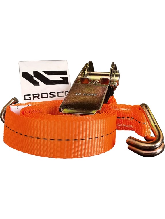 Стяжной ремень с крюками Grosco 10-20 т, 12 м, 100 мм для крепления груза с храповым механизмом RST10012