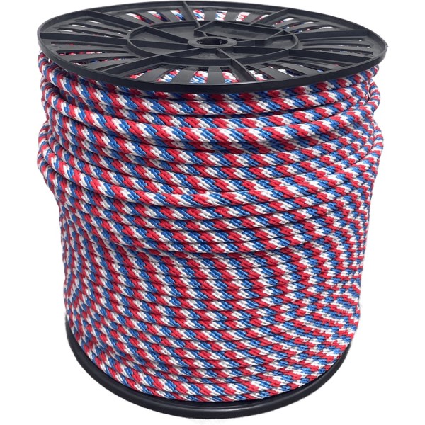 Шнур полипропиленовый декоративный truEnergy с сердечником 8 мм белый-синий-красный, катушка 200 м 12957