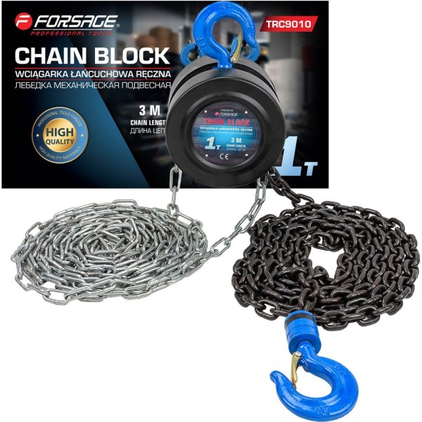 Механическая подвесная лебедка c фиксацией цепи натяжения, 1 т, длина цепи - 2,5м Forsage F-TRC9010(4181)