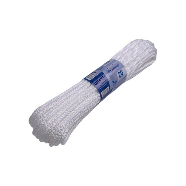 Вязаный шнур Сибшнур диаметр 8 мм, 20 м, белый 30221