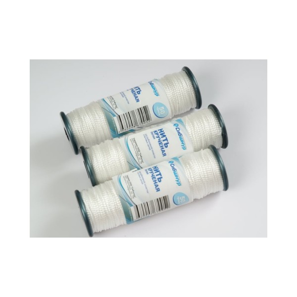 Нить СИБШНУР ПП крученая, белая, катушка 50г 40020