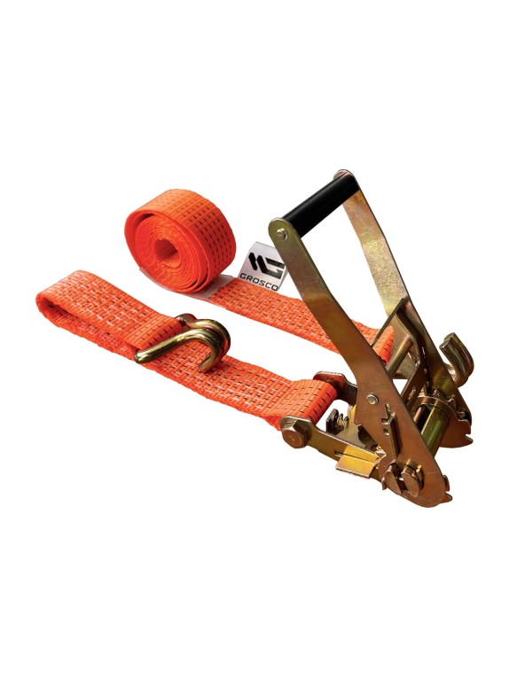 Комплект ремней стяжных с крюками Grosco 10 т (20 т), 15 м, 100 мм, 2 шт, для крепления груза, с храповым механизмом RST10015C2